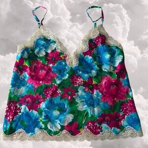 Gold Label Victorias Secret 1980s Satin Floral Euro Summer Style Camisole